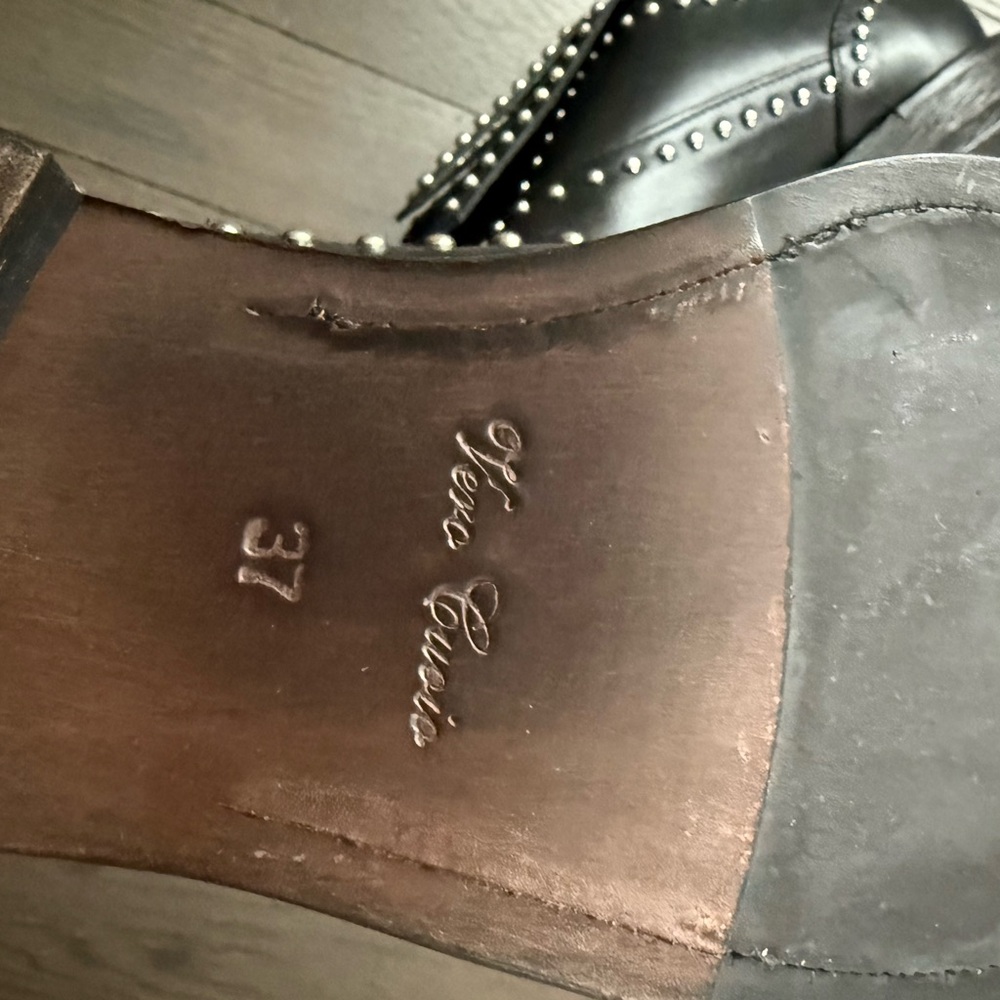 New Boemos Black Leather Studded Wingtip Fringe Loafers - Picture 5 of 6